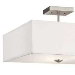 Shailene 18 in. Square 3-Light Brushed Nickel Drum Hallway Semi-Flush Mount Ceiling Light with White Microfiber Shade by KICHLER -Kichler Sales brushed nickel kichler flush mount lights 43693ni c3 1000