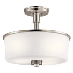 Joelson 3-Light Brushed Nickel Drum Hallway Semi-Flush Mount Ceiling Light with Satin Etched Cased Opal and Clear Glass by KICHLER