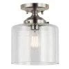 Winslow 1-Light Brushed Nickel Hallway Semi-Flush Mount Ceiling Light with Clear Seeded Glass by KICHLER