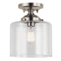 Winslow 1-Light Brushed Nickel Hallway Semi-Flush Mount Ceiling Light with Clear Seeded Glass by KICHLER