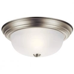 Independence 13.25 in. 2-Light Brushed Nickel Hallway Round Flush Mount Ceiling Light with Alabaster Swirl Glass by KICHLER