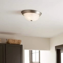 Independence 13.25 in. 2-Light Brushed Nickel Hallway Round Flush Mount Ceiling Light with Alabaster Swirl Glass by KICHLER -Kichler Sales brushed nickel kichler flush mount lights 8109ni 76 1000