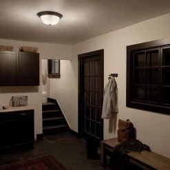 Independence 13.25 in. 2-Light Brushed Nickel Hallway Round Flush Mount Ceiling Light with Alabaster Swirl Glass by KICHLER -Kichler Sales brushed nickel kichler flush mount lights 8109ni fa 1000