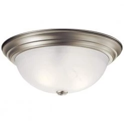 Independence 15.25 in. 3-Light Brushed Nickel Hallway Round Flush Mount Ceiling Light with Alabaster Swirl Glass by KICHLER