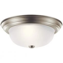 Ceiling Space 13.25 in. 2-Light Brushed Nickel Hallway Round Flush Mount Ceiling Light with Stain Etched Glass by KICHLER