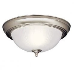 11.5 in. 2-Light Brushed Nickel Hallway Round Flush Mount Ceiling Light with Stain Etched Glass by KICHLER