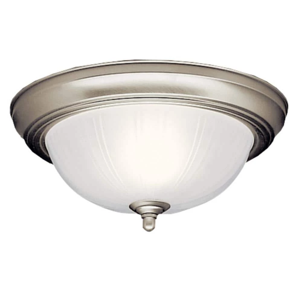 11.5 in. 2-Light Brushed Nickel Hallway Round Flush Mount Ceiling Light with Stain Etched Glass by KICHLER 3 11.5 in. 2-Light Brushed Nickel Hallway Round Flush Mount Ceiling Light with Stain Etched Glass by KICHLER