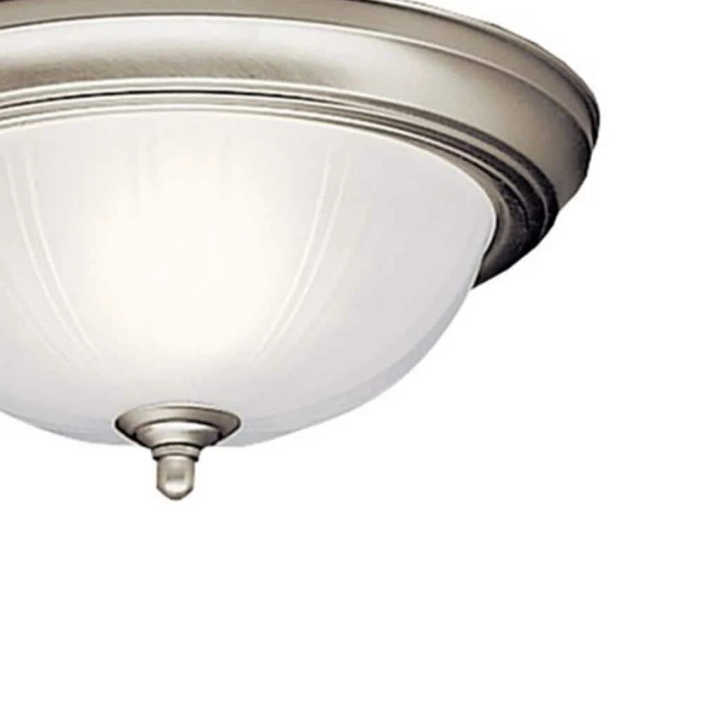 11.5 in. 2-Light Brushed Nickel Hallway Round Flush Mount Ceiling Light with Stain Etched Glass by KICHLER 4 11.5 in. 2-Light Brushed Nickel Hallway Round Flush Mount Ceiling Light with Stain Etched Glass by KICHLER - Image 2