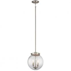 Holbrook 2-Light Brushed Nickel Transitional Kitchen Mini Pendant Hanging Light with Clear Seeded Glass by KICHLER