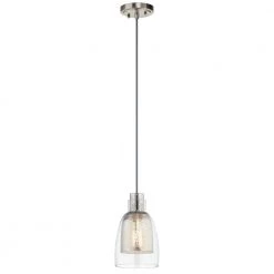 Evie 9.5 in. 1-Light Brushed Nickel Transitional Kitchen Mini Pendant Hanging Light with Antique Mercury by KICHLER