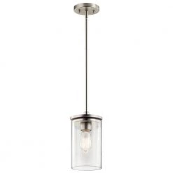 Crosby 1-Light Brushed Nickel Contemporary Kitchen Mini Pendant Hanging Light with Clear Glass by KICHLER
