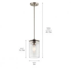 Crosby 1-Light Brushed Nickel Contemporary Kitchen Mini Pendant Hanging Light with Clear Glass by KICHLER -Kichler Sales brushed nickel kichler pendant lights 43996ni c3 1000