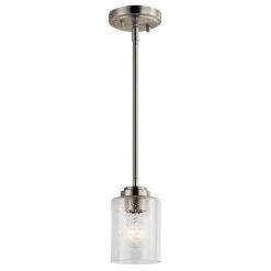 Winslow 1-Light Brushed Nickel Contemporary Kitchen Mini Pendant Hanging Light with Clear Seeded Glass by KICHLER
