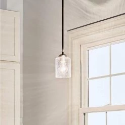 Winslow 1-Light Brushed Nickel Contemporary Kitchen Mini Pendant Hanging Light with Clear Seeded Glass by KICHLER -Kichler Sales brushed nickel kichler pendant lights 44032ni 76 1000