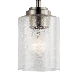 Winslow 1-Light Brushed Nickel Contemporary Kitchen Mini Pendant Hanging Light with Clear Seeded Glass by KICHLER -Kichler Sales brushed nickel kichler pendant lights 44032ni c3 1000