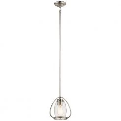 Tuscany 1-Light Brushed Nickel Farmhouse Kitchen Mini Pendant Hanging Light with Clear Seeded Glass by KICHLER
