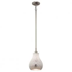 Crystal Ball 1 Light Bushed Nickel Tiffany Transitional Kitchen Mini Pendant Hanging Light with White Mosaic Glass by KICHLER