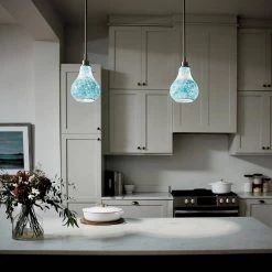 Crystal Ball 1 Light Bushed Nickel Tiffany Transitional Kitchen Mini Pendant Hanging Light with Blue Mosaic Glass by KICHLER -Kichler Sales brushed nickel kichler pendant lights 65408 40 1000