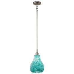 Crystal Ball 1 Light Bushed Nickel Tiffany Transitional Kitchen Mini Pendant Hanging Light with Blue Mosaic Glass by KICHLER