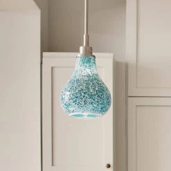 Crystal Ball 1 Light Bushed Nickel Tiffany Transitional Kitchen Mini Pendant Hanging Light with Blue Mosaic Glass by KICHLER -Kichler Sales brushed nickel kichler pendant lights 65408 76 1000