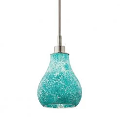Crystal Ball 1 Light Bushed Nickel Tiffany Transitional Kitchen Mini Pendant Hanging Light with Blue Mosaic Glass by KICHLER -Kichler Sales brushed nickel kichler pendant lights 65408 c3 1000