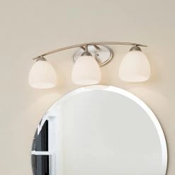 Calleigh 3-Light Brushed Nickel Bathroom Vanity Light with Satin Etched Cased Opal Glass by KICHLER -Kichler Sales brushed nickel kichler vanity lighting 45119ni 76 1000