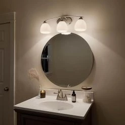 Calleigh 3-Light Brushed Nickel Bathroom Vanity Light with Satin Etched Cased Opal Glass by KICHLER -Kichler Sales brushed nickel kichler vanity lighting 45119ni fa 1000