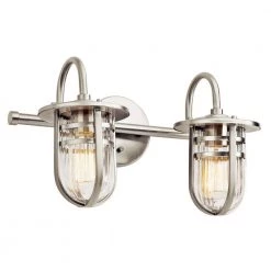Caparros 5 in. 2-Light Brushed Nickel Bathroom Vanity Light with Clear Glass Shade by KICHLER
