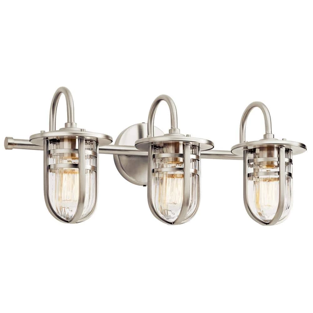 Caparros 5 in. 3-Light Brushed Nickel Bathroom Vanity Light with Clear Glass Shade by KICHLER 3 Caparros 5 in. 3-Light Brushed Nickel Bathroom Vanity Light with Clear Glass Shade by KICHLER