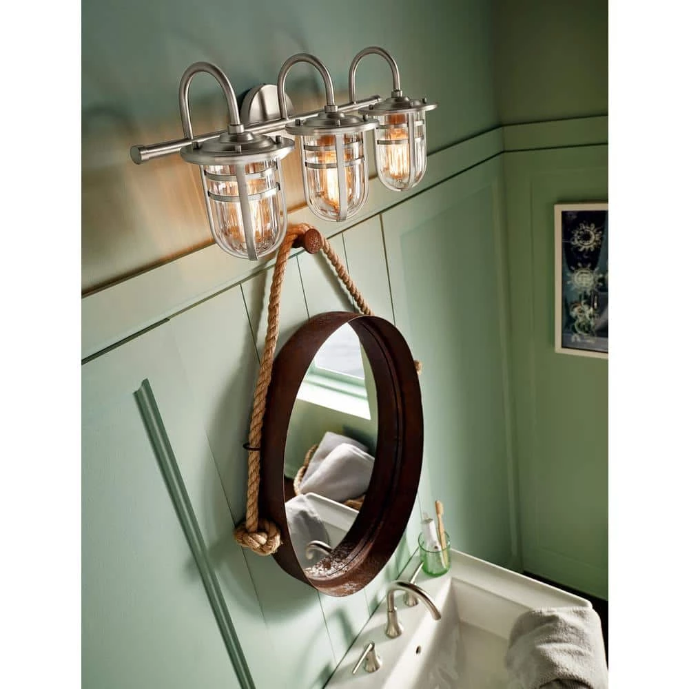 Caparros 5 in. 3-Light Brushed Nickel Bathroom Vanity Light with Clear Glass Shade by KICHLER 4 Caparros 5 in. 3-Light Brushed Nickel Bathroom Vanity Light with Clear Glass Shade by KICHLER - Image 2