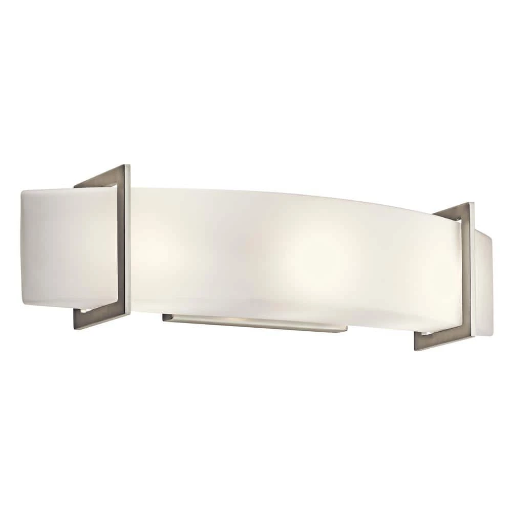 Crescent View 9 in. 3-Light Brushed Nickel Bathroom Vanity Light with Frosted Glass Shade by KICHLER 3 Crescent View 9 in. 3-Light Brushed Nickel Bathroom Vanity Light with Frosted Glass Shade by KICHLER