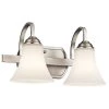 Keiran 2-Light Brushed Nickel Bathroom Vanity Light with Satin Etched White Glass by KICHLER -Kichler Sales brushed nickel kichler vanity lighting 45512ni 64 1000