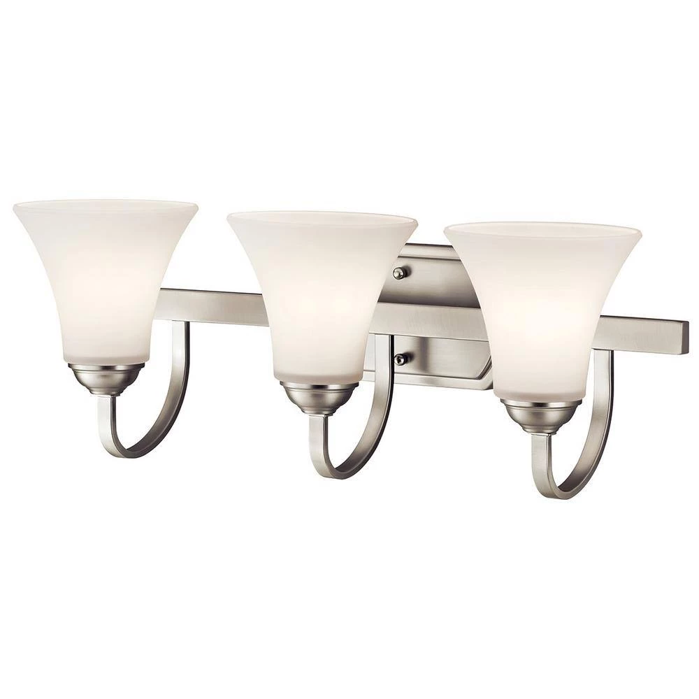 Keiran 3-Light Brushed Nickel Integrated LED Bathroom Vanity Light Bar with Satin Etched White Glass by KICHLER 4 Keiran 3-Light Brushed Nickel Integrated LED Bathroom Vanity Light Bar with Satin Etched White Glass by KICHLER - Image 2