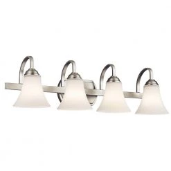 Keiran 8 in. 4-Light Brushed Nickel Bathroom Vanity Light with Etched Glass Shade by KICHLER