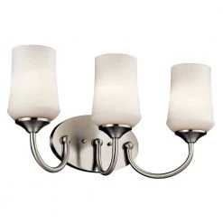 Aubrey 3-Light Brushed Nickel Bathroom Vanity Light with Satin Etched Cased Opal Glass by KICHLER