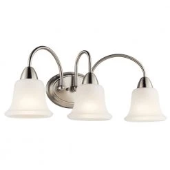 Nicholson 3-Light Brushed Nickel Bathroom Vanity Light with Satin Etched Glass by KICHLER