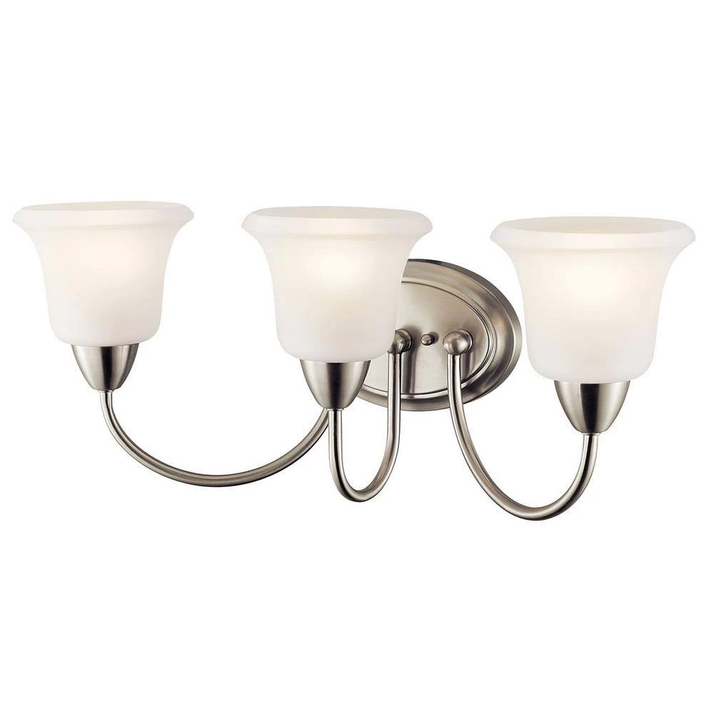Nicholson 3-Light Brushed Nickel Bathroom Vanity Light with Satin Etched Glass by KICHLER 4 Nicholson 3-Light Brushed Nickel Bathroom Vanity Light with Satin Etched Glass by KICHLER - Image 2