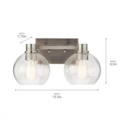 Harmony 7.75 in. 2-Light Brushed Nickel Bathroom Vanity Light with Clear Glass Shade by KICHLER 11 Harmony 7.75 in. 2-Light Brushed Nickel Bathroom Vanity Light with Clear Glass Shade by KICHLER -Kichler Sales brushed nickel kichler vanity lighting 45893ni 44 1000