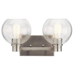 Harmony 7.75 in. 2-Light Brushed Nickel Bathroom Vanity Light with Clear Glass Shade by KICHLER