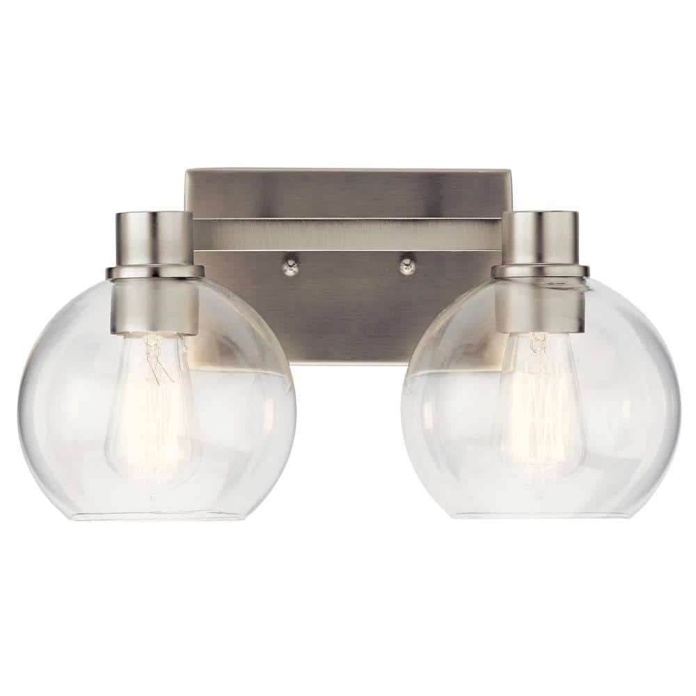 Harmony 7.75 in. 2-Light Brushed Nickel Bathroom Vanity Light with Clear Glass Shade by KICHLER 4 Harmony 7.75 in. 2-Light Brushed Nickel Bathroom Vanity Light with Clear Glass Shade by KICHLER - Image 2