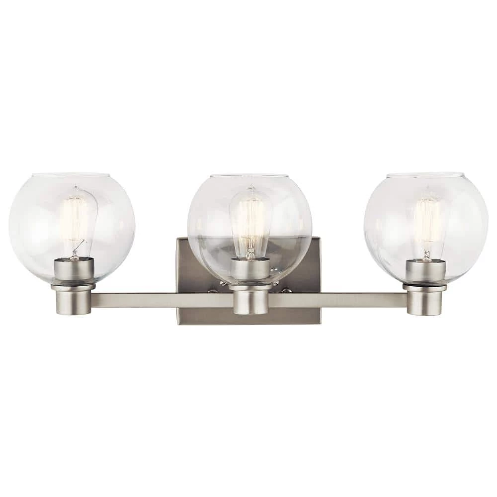 Harmony 3-Light Brushed Nickel Bathroom Vanity Light with Clear Glass by KICHLER 3 Harmony 3-Light Brushed Nickel Bathroom Vanity Light with Clear Glass by KICHLER