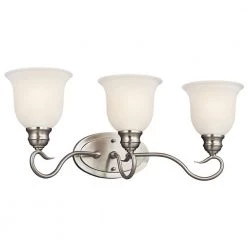 Tanglewood 3-Light Brushed Nickel Bathroom Vanity Light with Satin Etched Glass by KICHLER