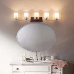 Hendrik 12 in. 5-Light Brushed Nickel Bathroom Vanity Light with Etched Glass Shade by KICHLER -Kichler Sales brushed nickel kichler vanity lighting 5085ni 44 1000