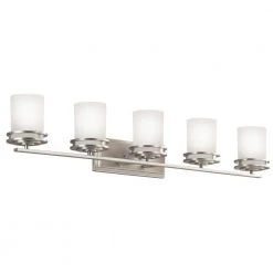 Hendrik 12 in. 5-Light Brushed Nickel Bathroom Vanity Light with Etched Glass Shade by KICHLER