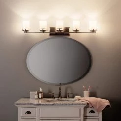 Hendrik 12 in. 5-Light Brushed Nickel Bathroom Vanity Light with Etched Glass Shade by KICHLER -Kichler Sales brushed nickel kichler vanity lighting 5085ni fa 1000