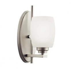 Eileen 1-Light Brushed Nickel Bathroom Indoor Wall Sconce with Etched Glass Shade by KICHLER