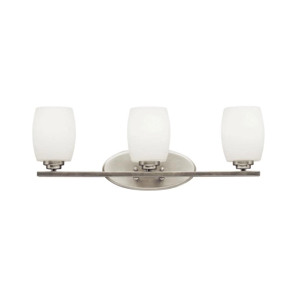 Eileen 10 in. 3-Light Brushed Nickel Bathroom Vanity Light with Etched Glass Shade by KICHLER 3 Eileen 10 in. 3-Light Brushed Nickel Bathroom Vanity Light with Etched Glass Shade by KICHLER