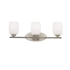 Eileen 3-Light Brushed Nickel Integrated LED Bathroom Vanity Light Bar with White Etched Glass by KICHLER