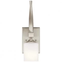 Marette 1-Light Brushed Nickel Bathroom Indoor Wall Sconce with Satin Etched Cased Opal Glass Shade by KICHLER -Kichler Sales brushed nickel kichler vanity lighting 55000ni 4f 1000