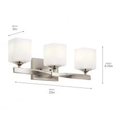 Marette 3-Light Brushed Nickel Bathroom Vanity Light with Satin Etched Cased Opal Glass by KICHLER -Kichler Sales brushed nickel kichler vanity lighting 55002ni 44 1000